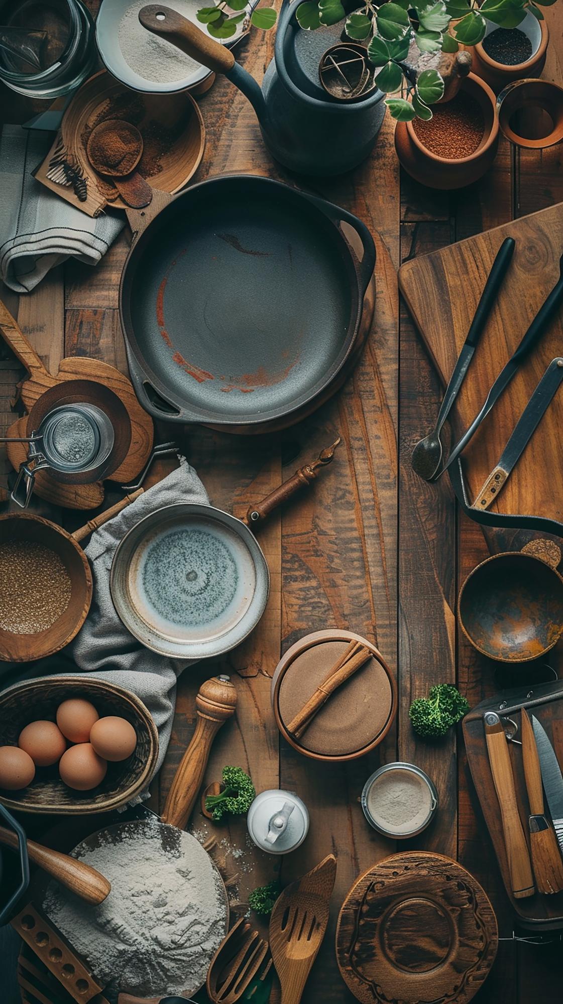 Workshop table with ingredients and utensils
